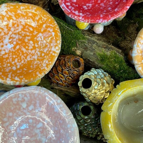 Paddenstoelen, eekhoorns en bekers Des Pots